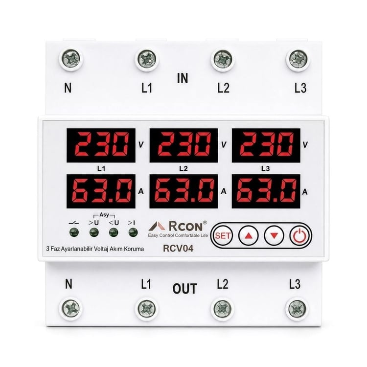 Rcon RCV04 Trifaze Akım ve Voltaj Korumalı Sigorta 63A