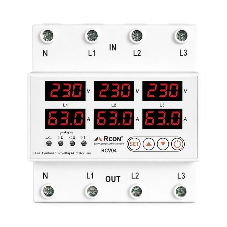 Rcon RCV04 Trifaze Akım ve Voltaj Korumalı Sigorta 63A
