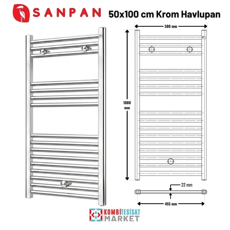 Sanpan Havlupan Düz Krom  5/10- Sanpan Banyopan 50x100 cm