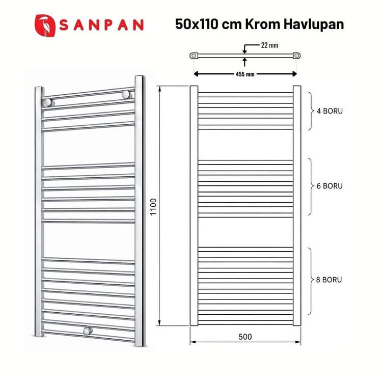 Sanpan Havlupan Düz Krom  5/11 Banyopan 50x110 cm