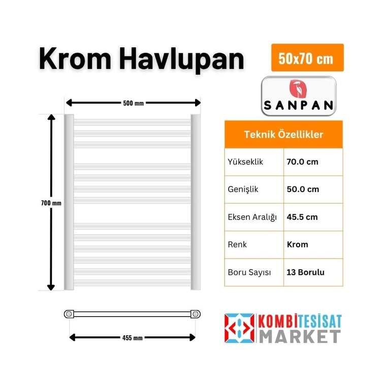 Sanpan Havlupan Düz Krom 5/7 Banyopan 50x70 cm
