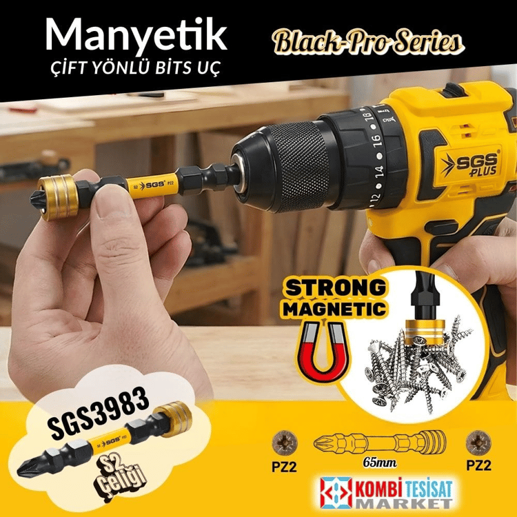 SGS Manyetik Halkalı Çift Yönlü Bits Uç PZ2 Yıldız 65mm