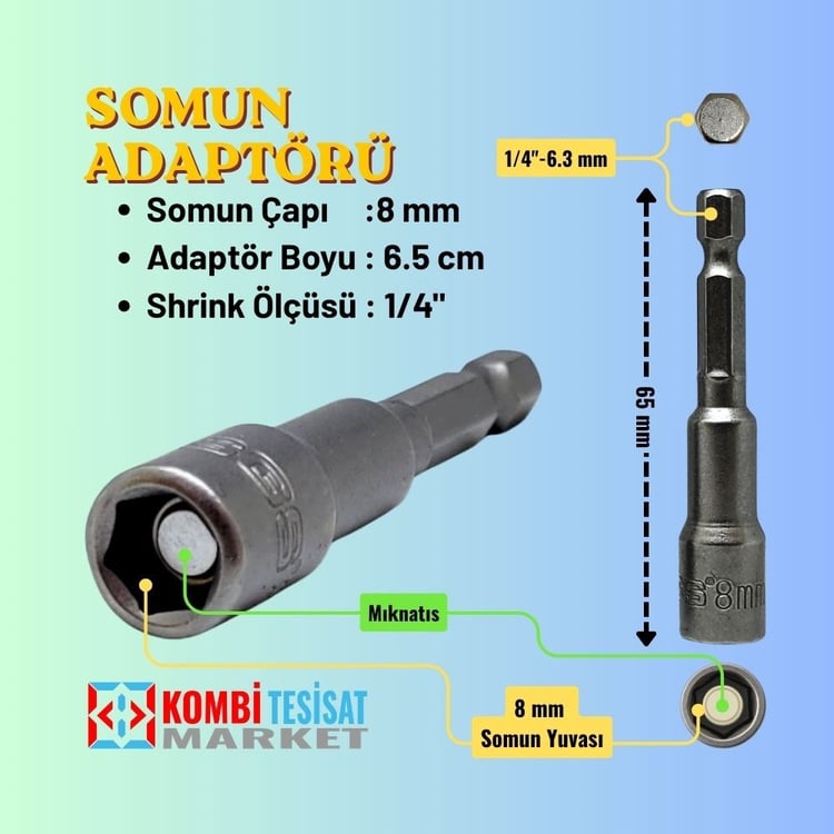 SGS Manyetik Somun Adaptörü 8x65 mm