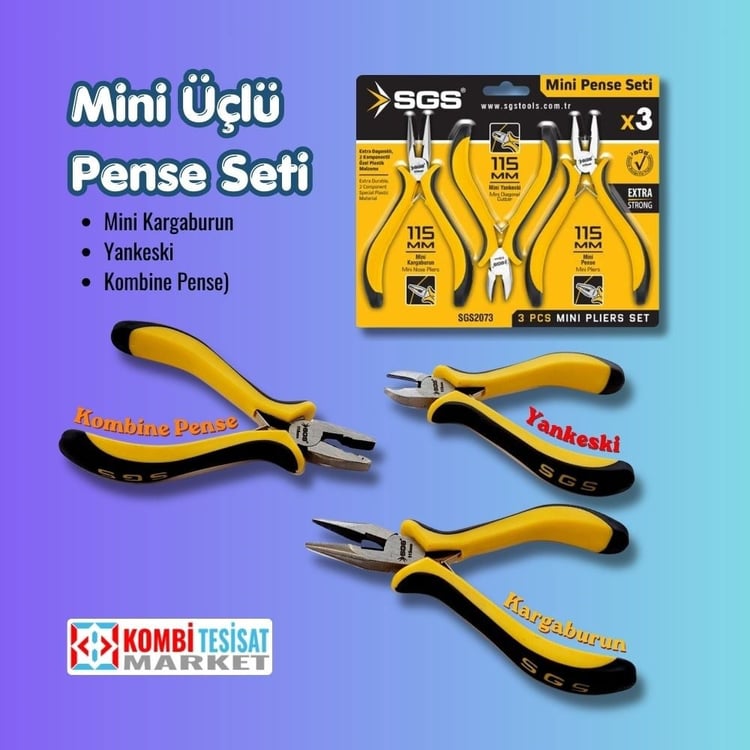 SGS Mini Üçlü Pense Seti (Kargaburun-Yankeski-Kombine Pense)
