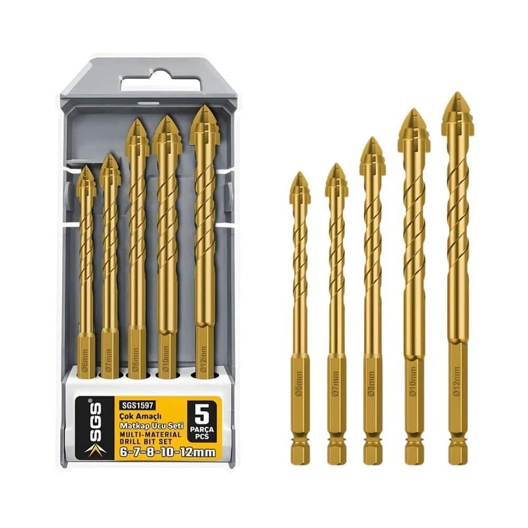 SGS Mızrak Başlı Matkap Ucu Seti 5 Parça Çok Amaçlı 6-7-8-10-12 mm