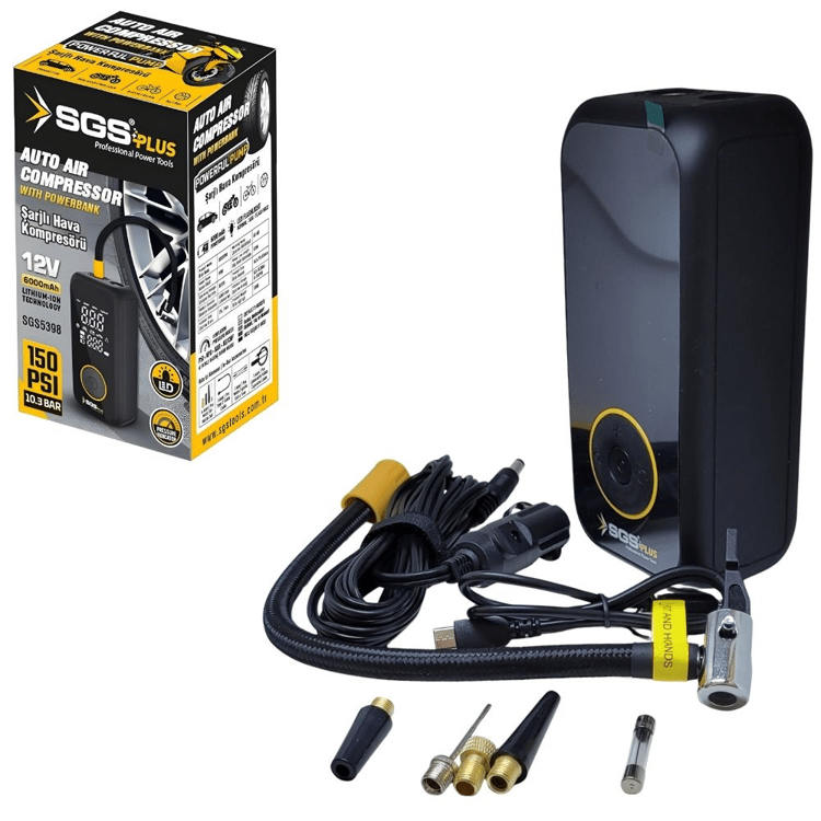 SGS Şarjlı Dijital Hava Kompresörü  12V 6.0 Ah (150 PSI)