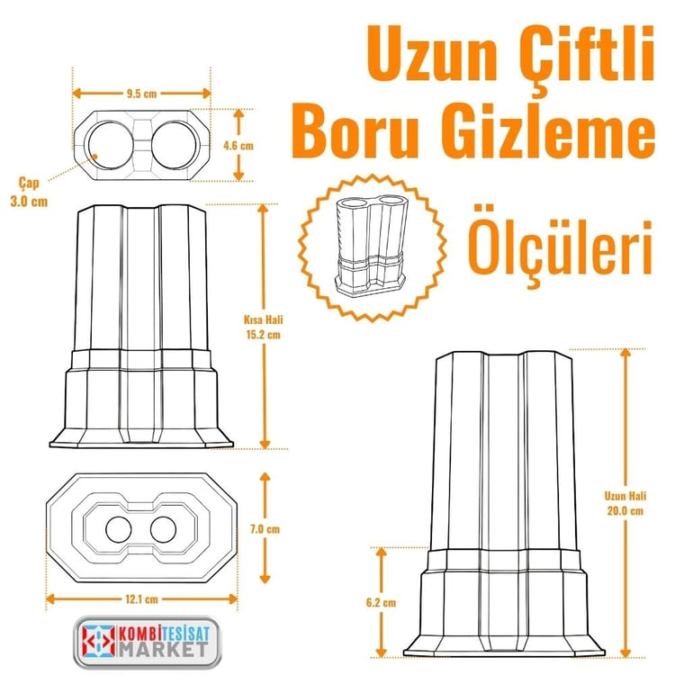 Uzun Çiftli Boru Gizleme Krom 20 cm