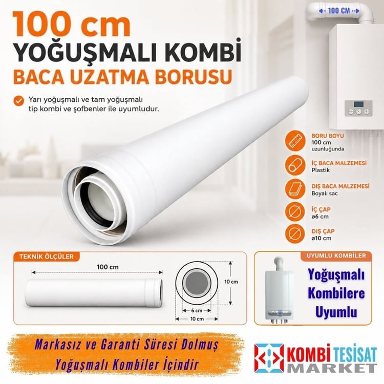 ybacab100-100 cm Yoğuşmalı Kombi Baca Uzatma Borusu (Markasız)