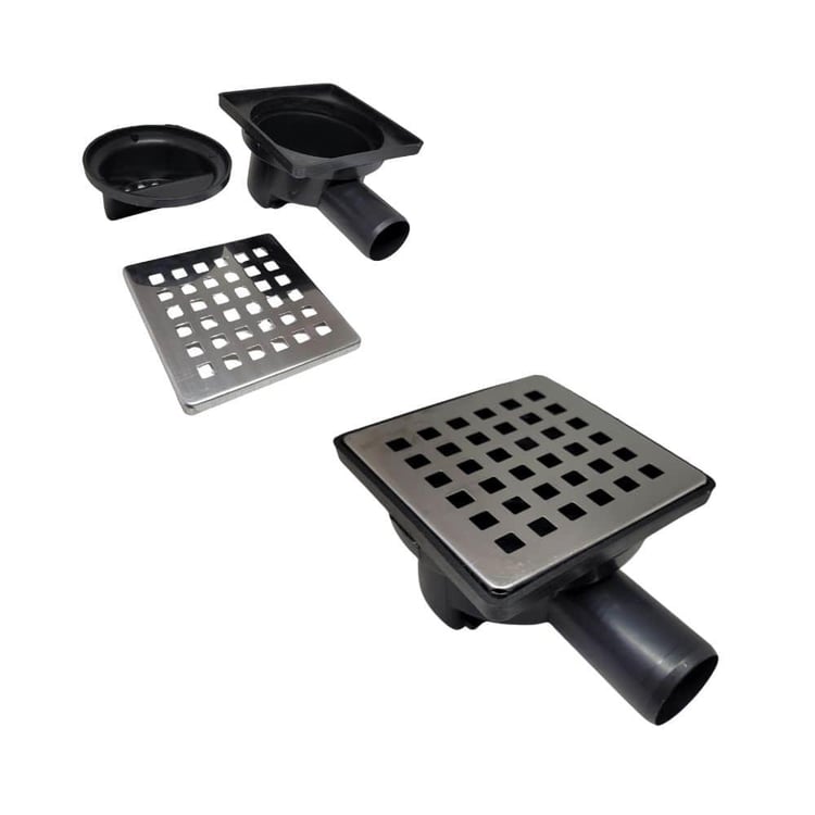 BANYO AKSESUARLARI-Diğer-10x10 cm Yer Süzgeci 32 mm Yandan Çıkışlı Paslanmaz Izgaralı-sifonyc-032100100