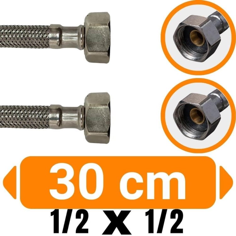 Su Flex Hortumları-Diğer-1/2x1/2-30 cm Su Bağlantı Flex Hortumu-sf-1212030