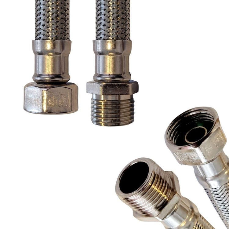 tf-1212050-1/2x1/2-50 cm Şofben Termosifon Paslanmaz Çelik Su Bağlantı Flex Hortumu 12x16 mm