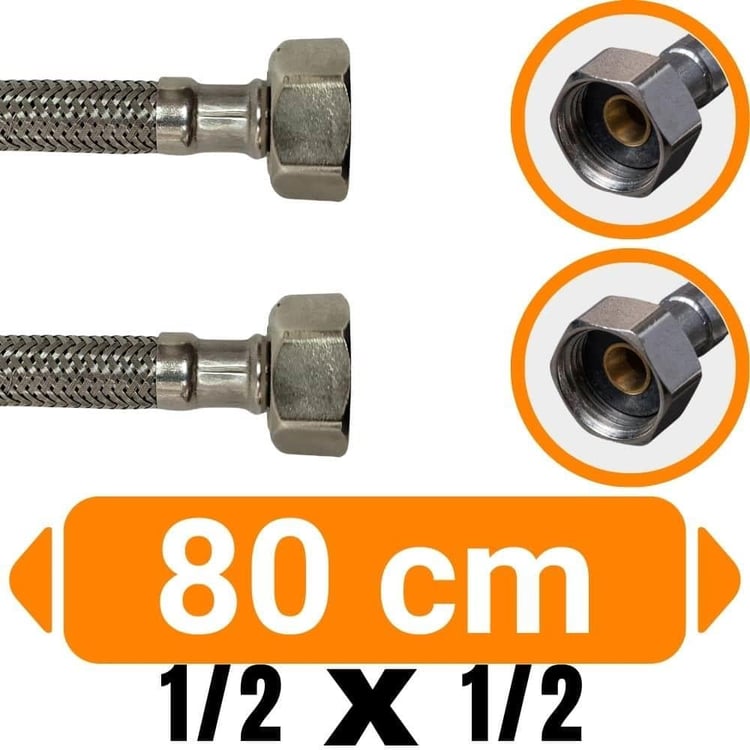 Su Flex Hortumları-Diğer-1/2x1/2-80 cm Su Bağlantı Flex Hortumu-sf-1212080