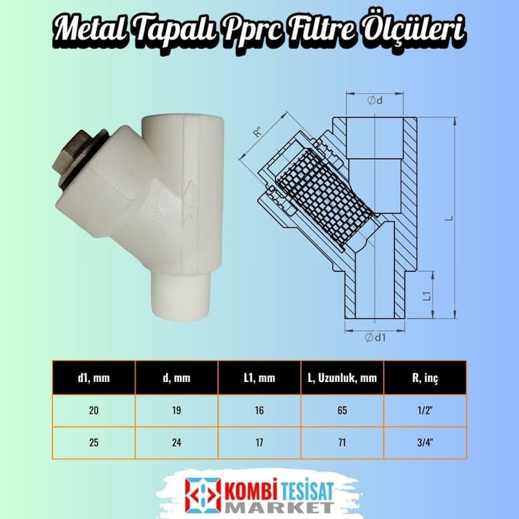 FİLİTRE VE BAĞLANTI GRUBU-Kalde-25 mm Metal Tapalı Pprc Filtre-Plastik Erkek Pislik Tutucu-plfilt-e25