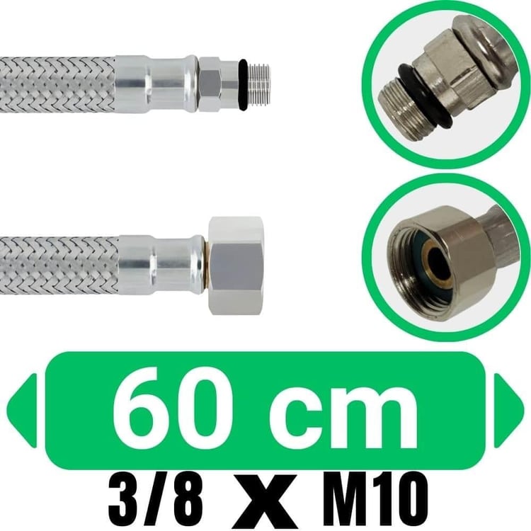 Su Flex Hortumları-Diğer-3/8xM10 Kısa-60 cm Batarya Bağlantı Flex Hortumu-sfk-3810060
