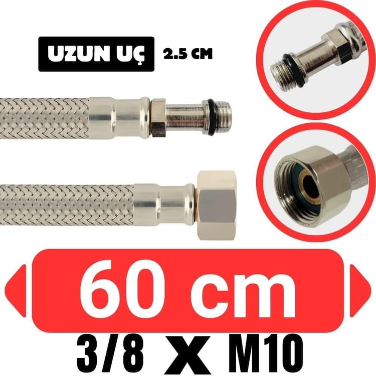 sfu-3810060-3/8xM10 Uzun-60 cm Batarya Bağlantı Flex Hortumu