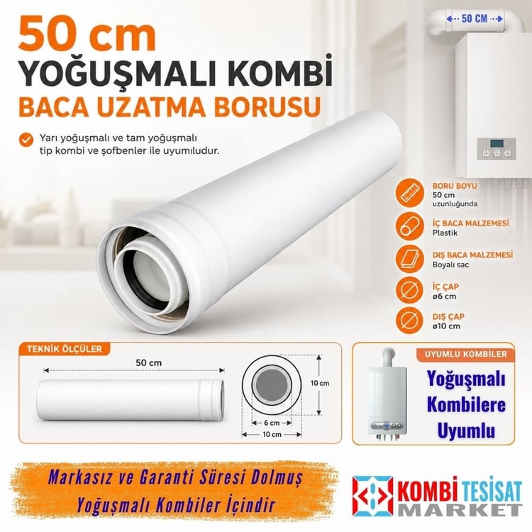 ybacab50-50 cm Yoğuşmalı Kombi Baca Uzatma Borusu (Markasız)
