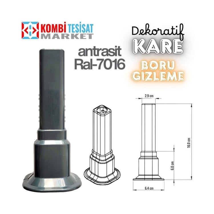 TKH-A01-Ayarlı Dekoratif Boru Gizleme Tekli Hareketli -Kilitli- Antrasit