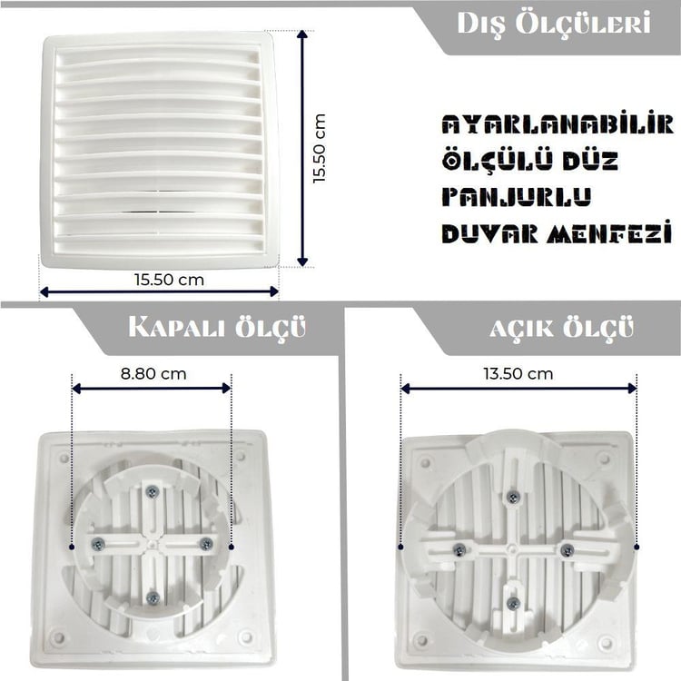 MENFEZLER-Diğer-Ayarlı Duvar Menfezi Kare Tip Düz Panjurlu-menfez09