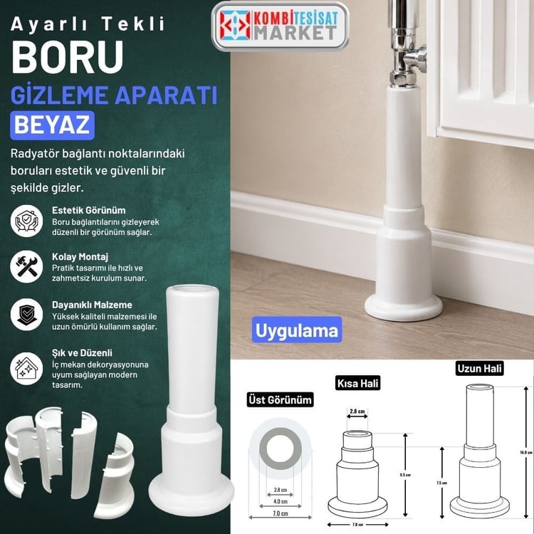 ucatb100-Ayarlı Tekli Boru Gizleme Beyaz
