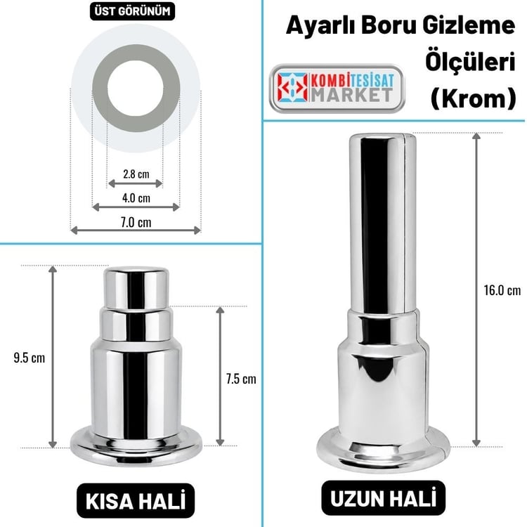 ucatb200-Ayarlı Tekli Boru Gizleme Krom