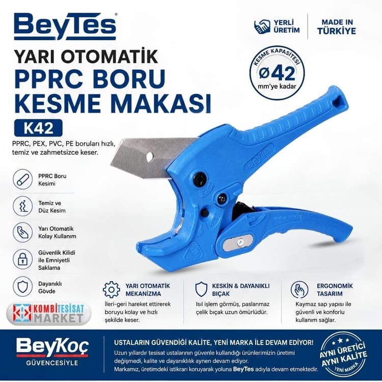 beytes-K42-Beytes 42 mm Kompozit Yarı Otomatik Pprc Plastik Boru Kesme Makası