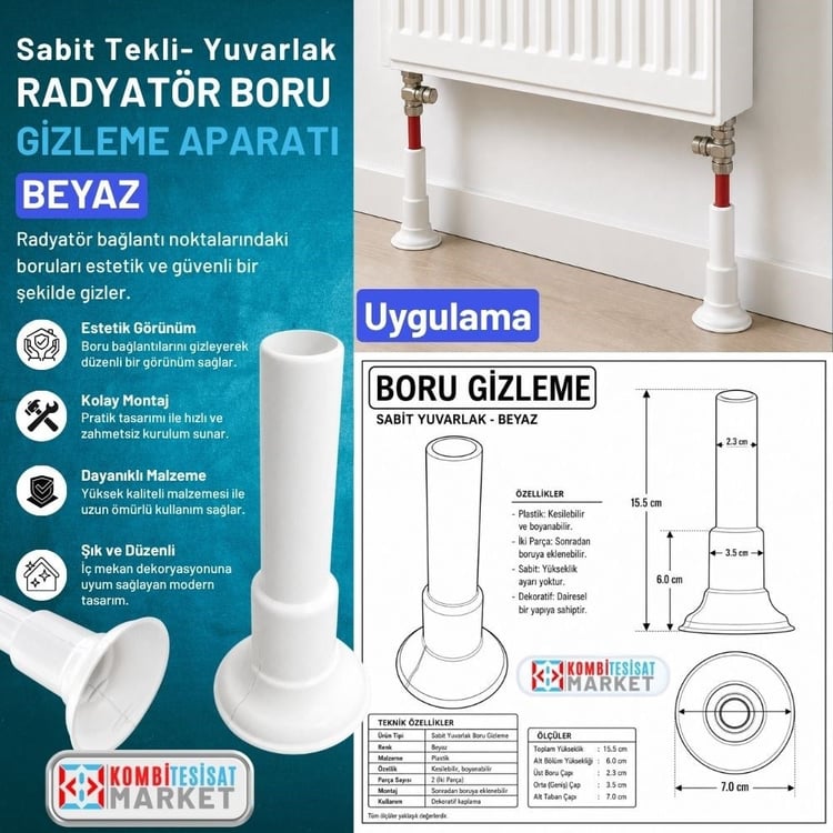 bgiz-syb001-Boru Gizleme Aparatı Tekli Sabit Yuvarlak Beyaz