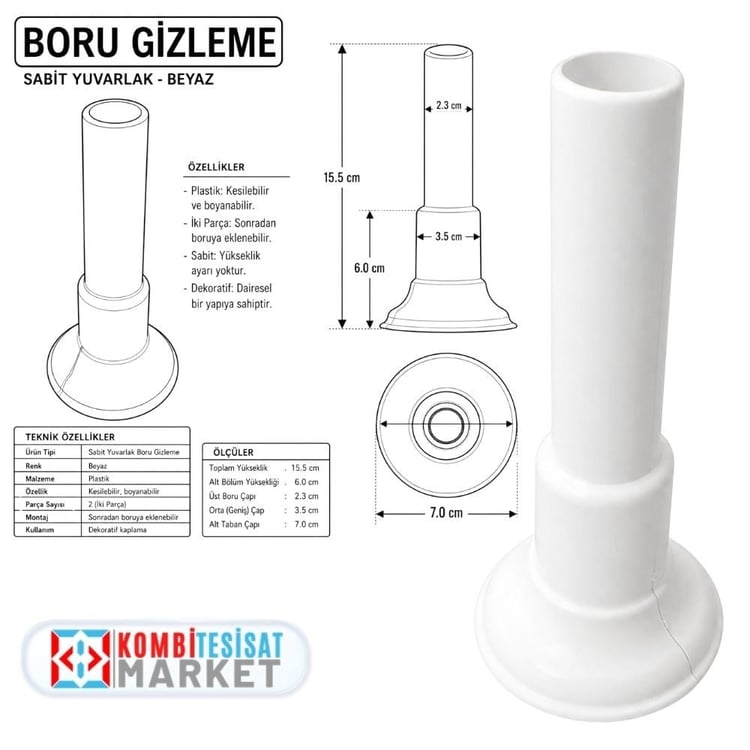 bgiz-syb001-Boru Gizleme Aparatı Tekli Sabit Yuvarlak Beyaz