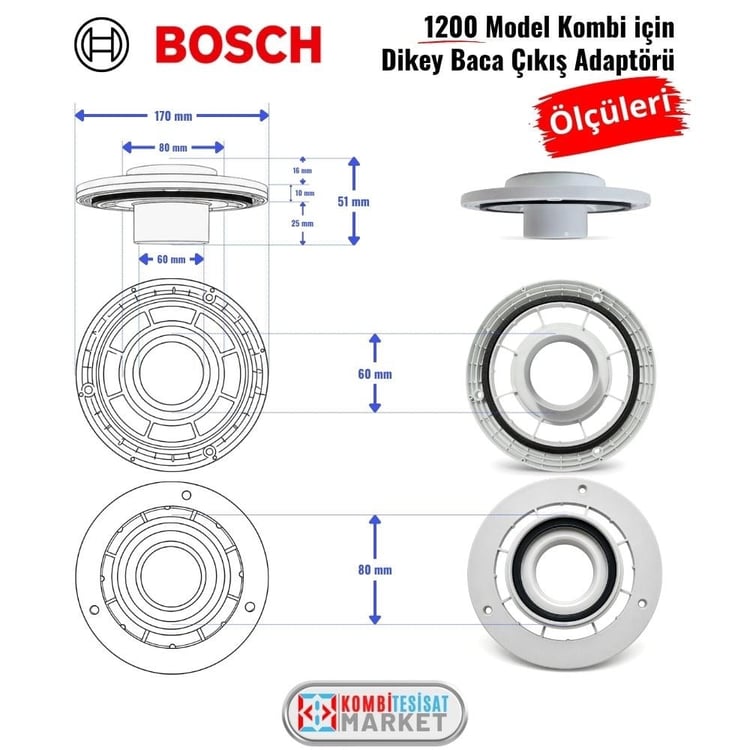 7736902395-Bosch Condens 1200 W Dikey Baca Çıkış Adaptörü