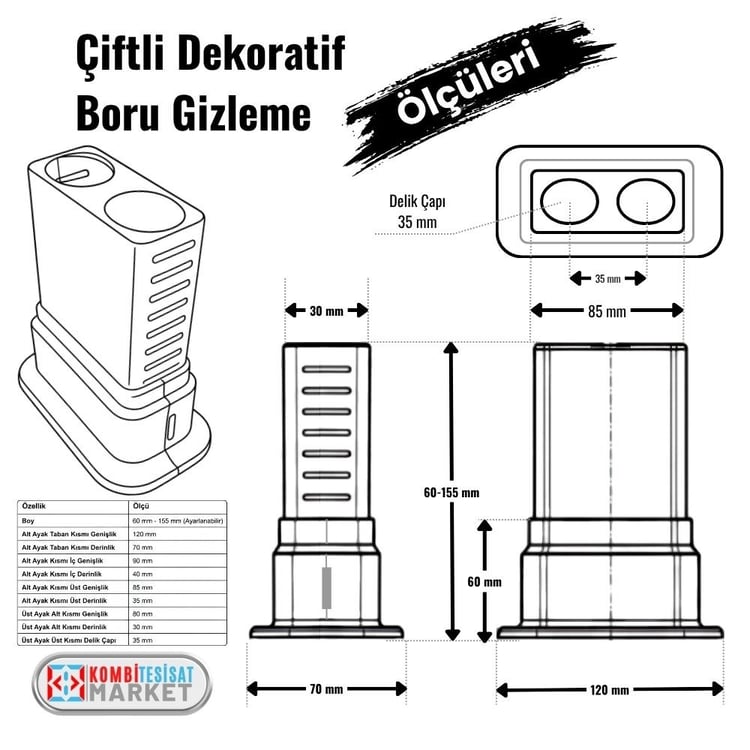 bgiz-ciftli-k01-Dekoratif Ayarlı Çiftli Boru Gizleme Aparatı - Krom