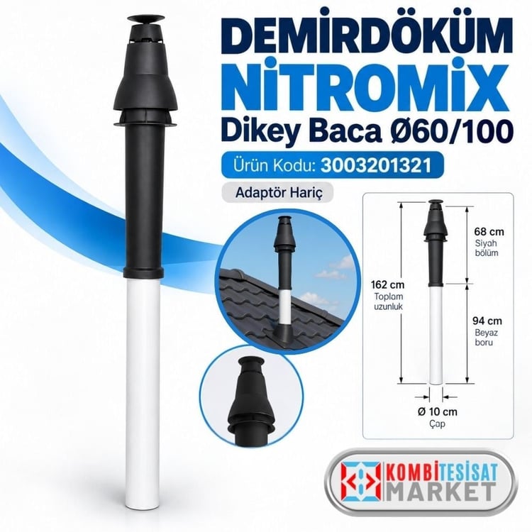 dd-dik-set-n01-Demirdöküm Nitromix Kombi Dikey Baca Ø60/100 (Adaptör Hariç)