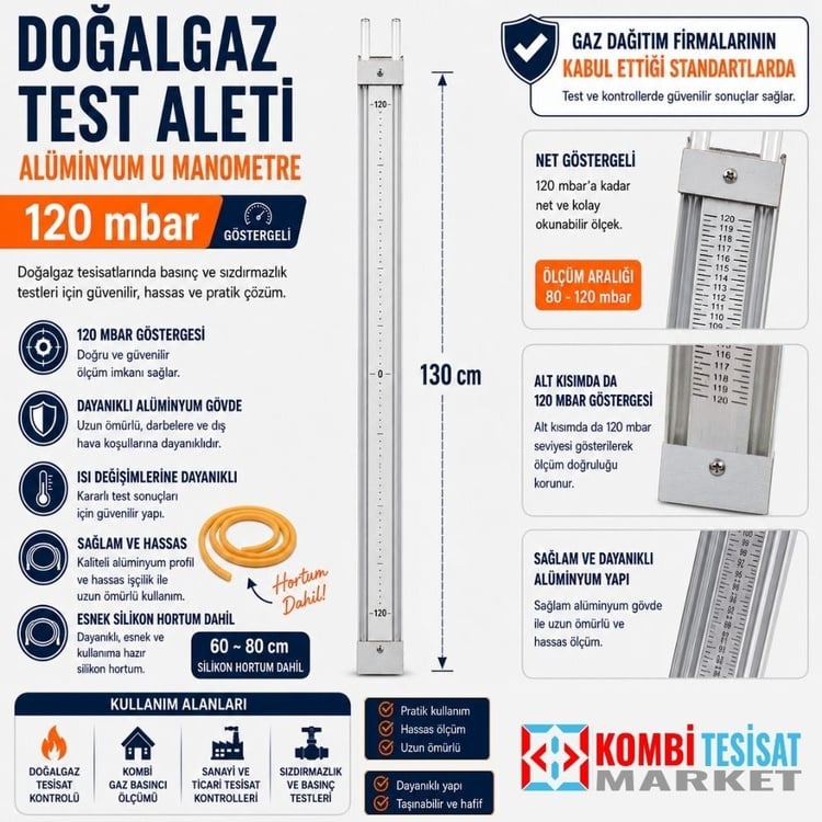 U-manometre-02-Doğalgaz Test Aleti Alüminyum U Manometre 120 mbar