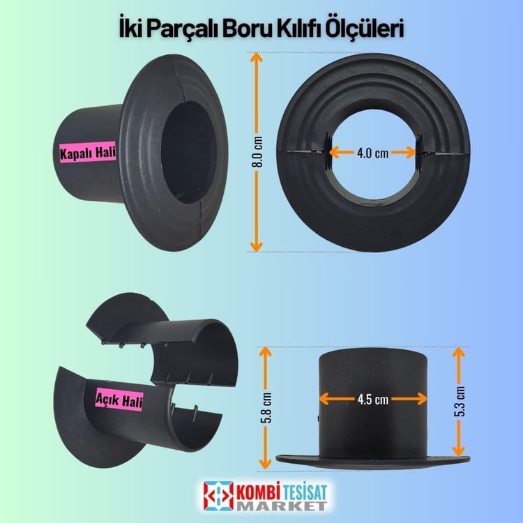 bklf4080-Doğalgaz ve Klima Boruları İçin İki Parçalı Duvar Geçiş Kılıfı