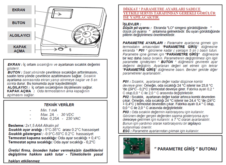 Eca Kablosuz Oda Termostatı ERT-176 RF Dijital Ekranlı