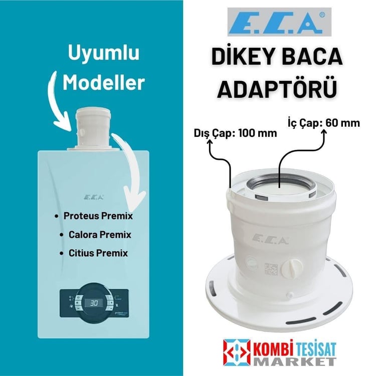 7006990064-Eca Premix Dikey Baca Adaptörü 60/100