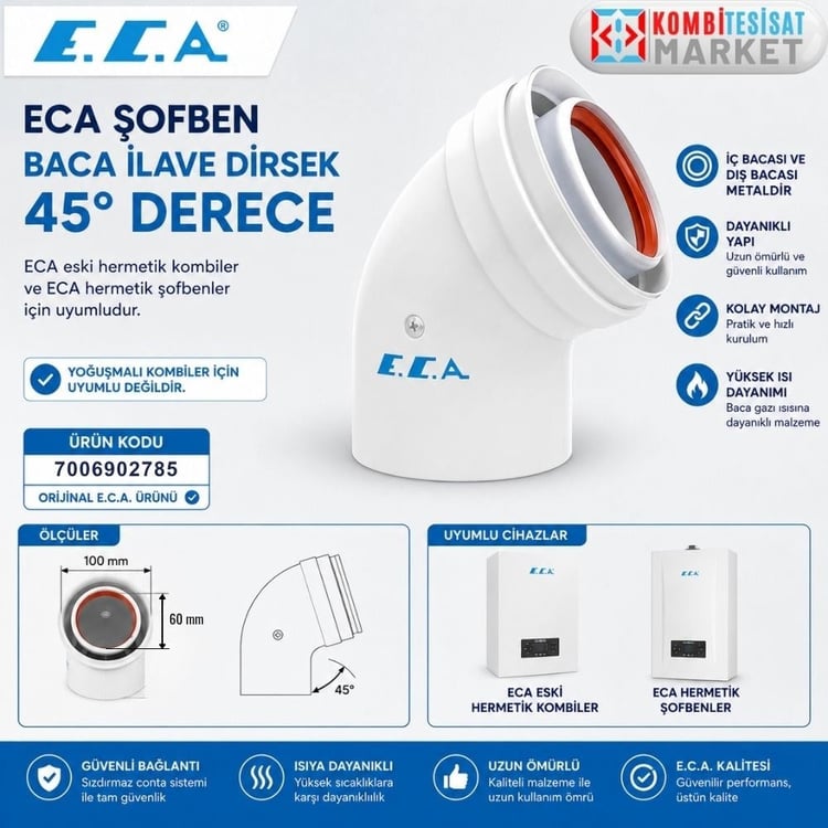 ecabdher45-Eca Şofben Baca İlave Dirsek 45  Derece