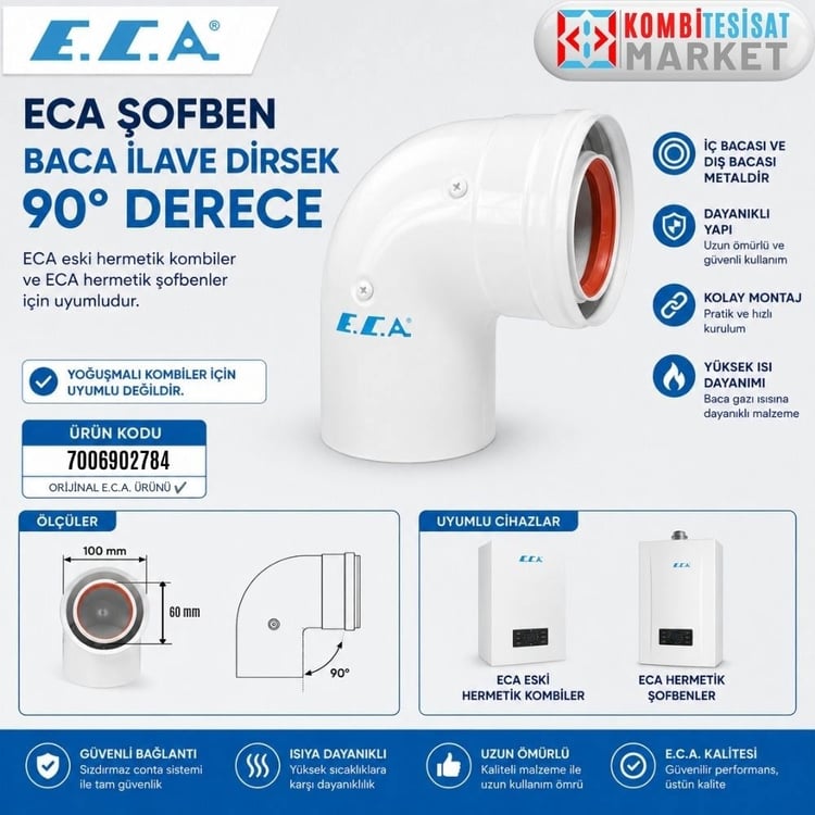 ecabdher90-Eca Şofben Baca İlave Dirsek 90 Derece