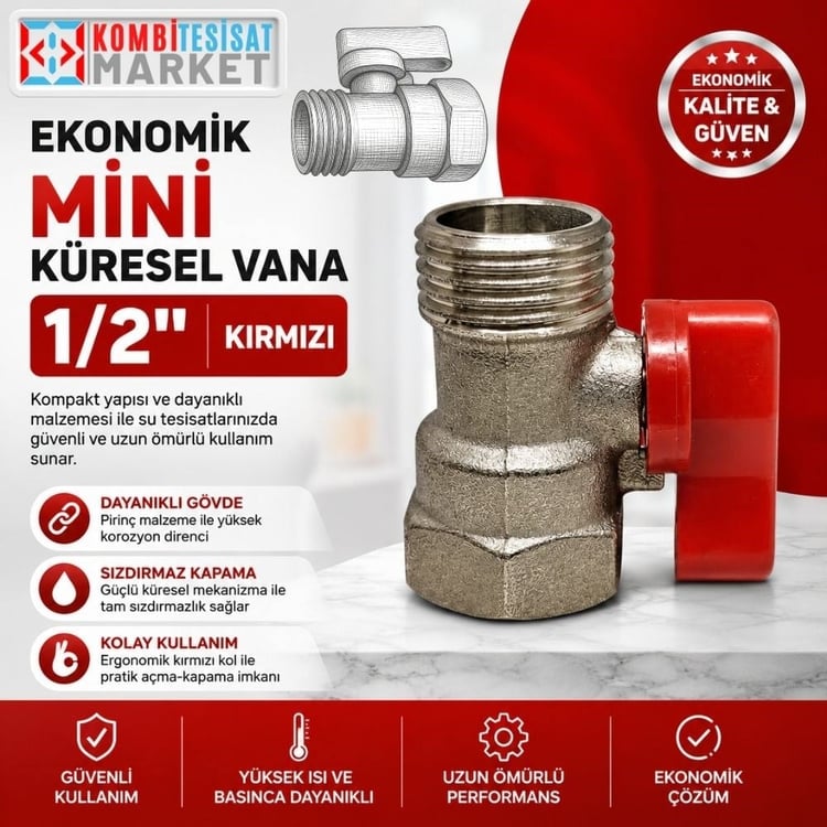 mkv-k-Ekonomik Mini Küresel Vana 1/2'' Kırmızı