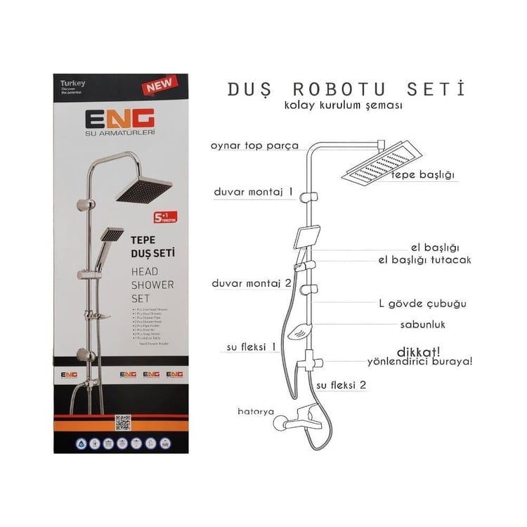 Banyo Aksesuarları-Diğer-ENG Siyah Robot Tepe Yağmurlamalı Duş Seti-dus-engrobot-05