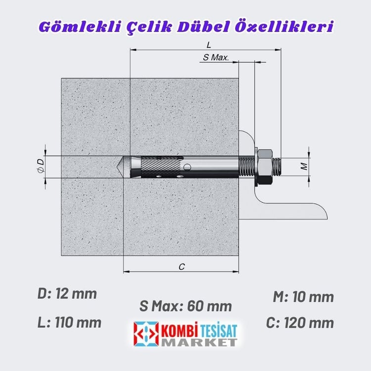 dubel-gom-10x110-Gömlekli Çekmeli Metal Somunlu Dübel M10x110mm