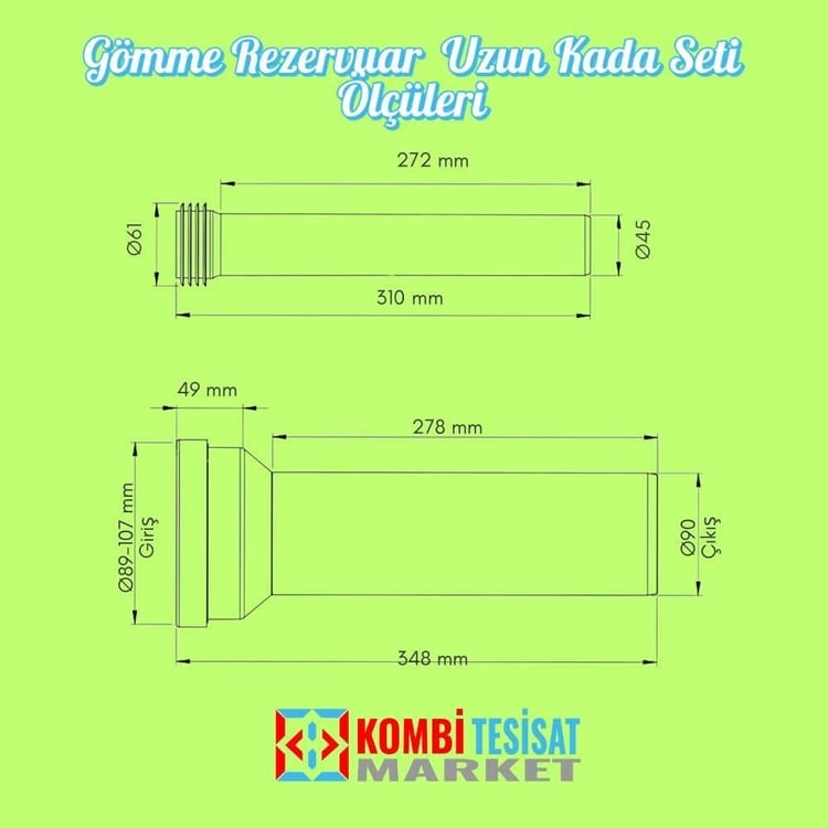 kadaset9045u-Gömme Rezervuar Uzun Tip Kada Seti