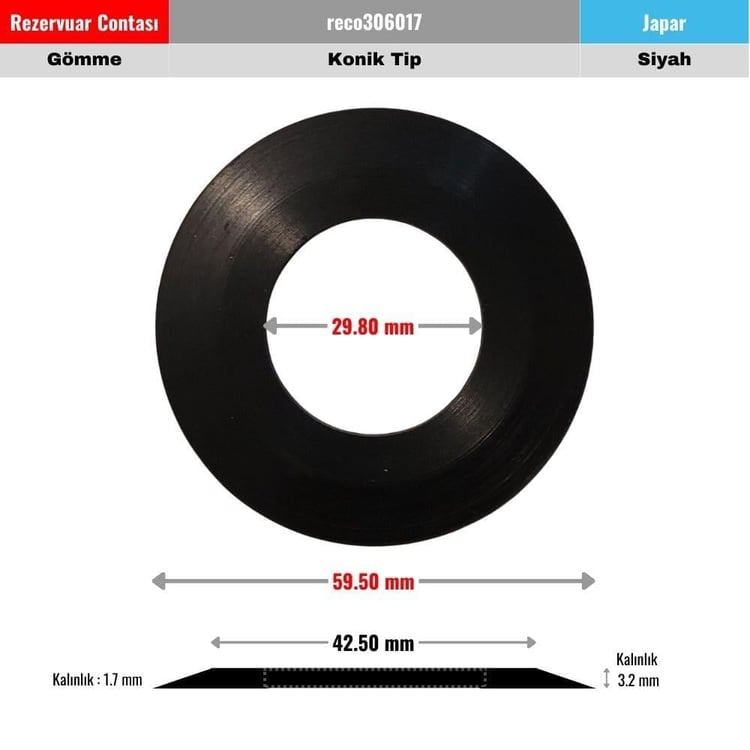 CONTALAR-Diğer-Japar Gömme Rezervuar Tahliye Contası 30x60 mm Konik Siyah-reco306017