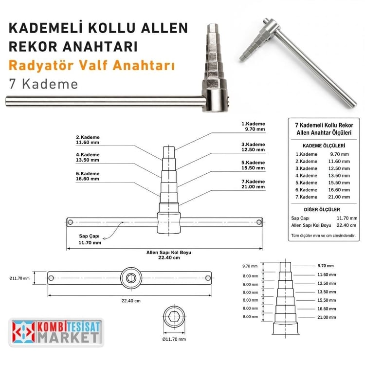 rekoranahtar02-Kademeli Kollu Allen Rekor Anahtarı - Radyatör Valf Anahtarı