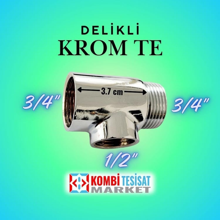 kalde-krom-t-02-Kalde Delikli Batarya Uzatması 3/4x1/2x3/4 Krom Te
