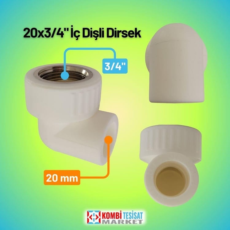 kplidd20-2-Kalde Dişi Dirsek 20x3/4 İç Dişli Dirsek