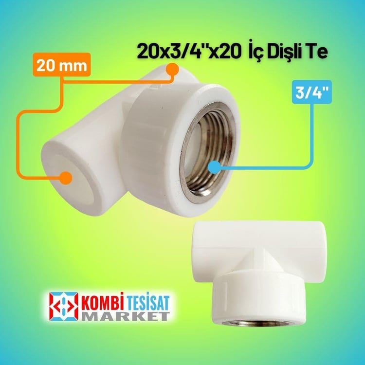 kplidt20-1-Kalde Dişi Te 20x3/4x20 Plastik İç Dişli Te