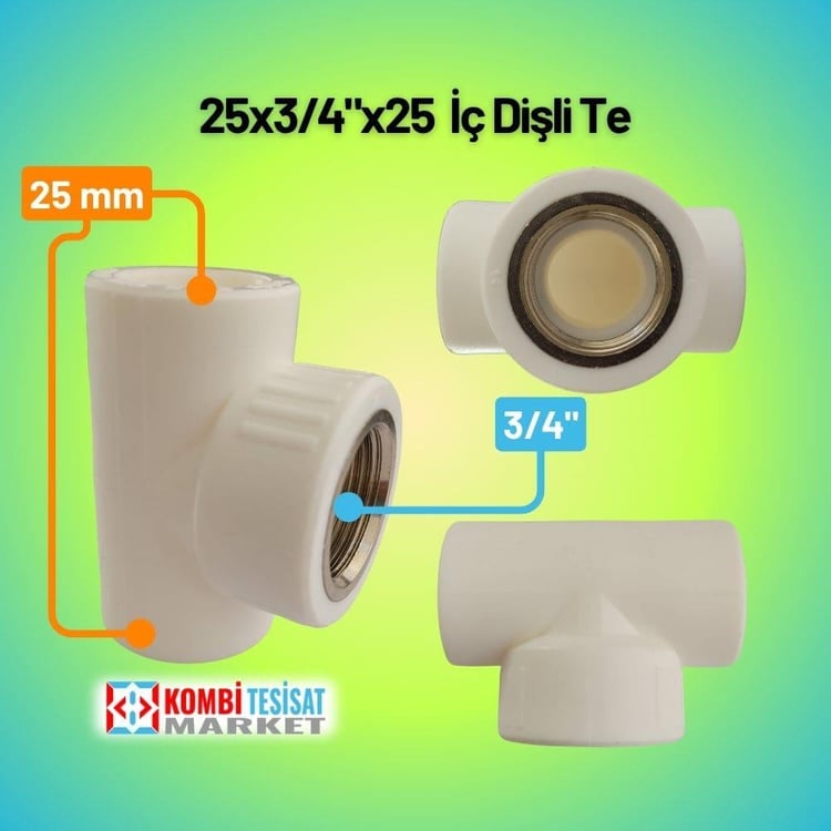 kplidt25-Kalde Dişi Te 25x3/4x25 Plastik İç Dişli Te