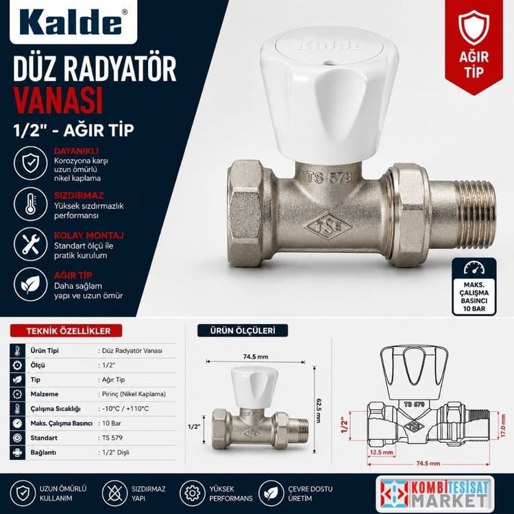 kalderv07-Kalde Düz Radyatör Vanası - 1/2'' - Ağır Tip
