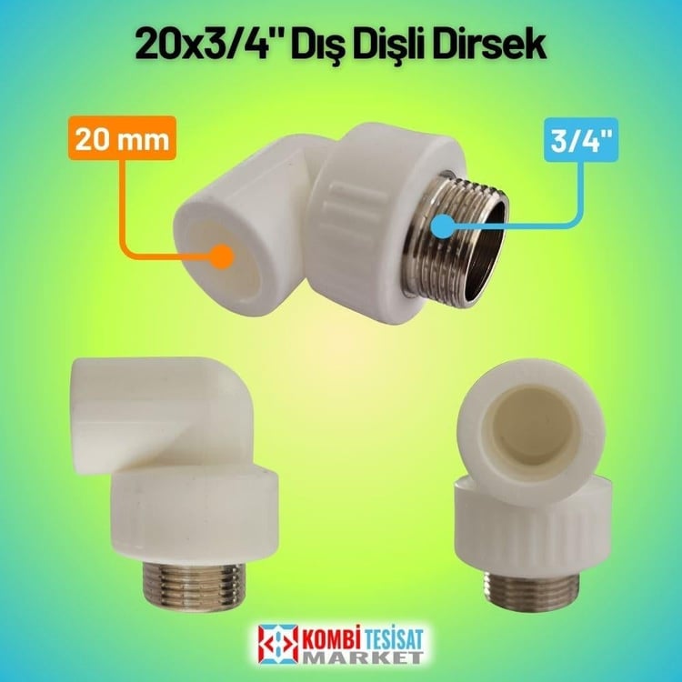 kplddd20-1-Kalde Erkek Dirsek Ø20x3/4 Dış Dişli Dirsek