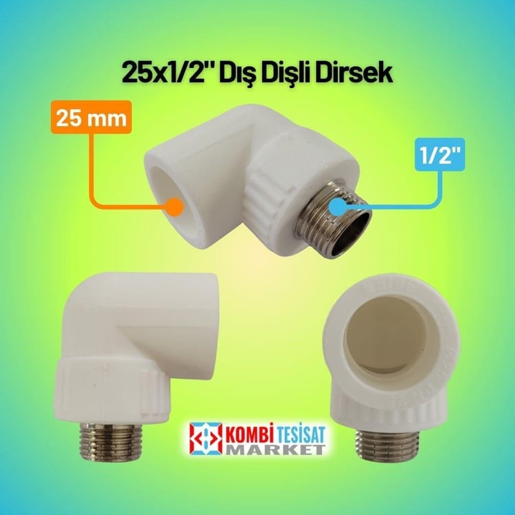 kplddd25-0-Kalde Erkek Dirsek 25x1/2 Dış Dişli Dirsek