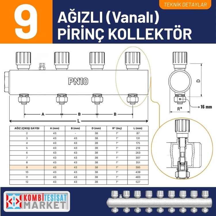 kalde-kol-k-9-Kalde Kendinden Vanalı Kollektör 1''-Kırmızı-9 Delikli